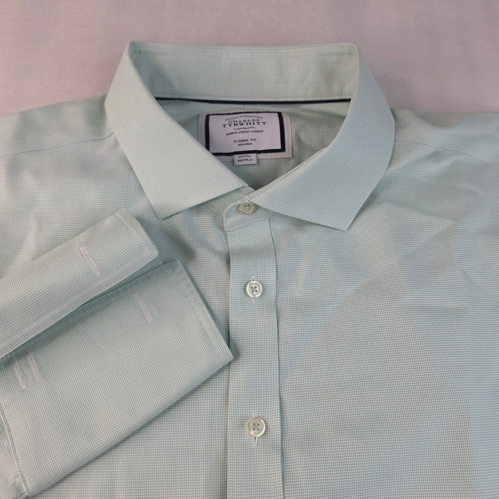 Charles Tyrwhitt French Cuff Dress Shirt Mens 19/37 Mint Green Classic Fit